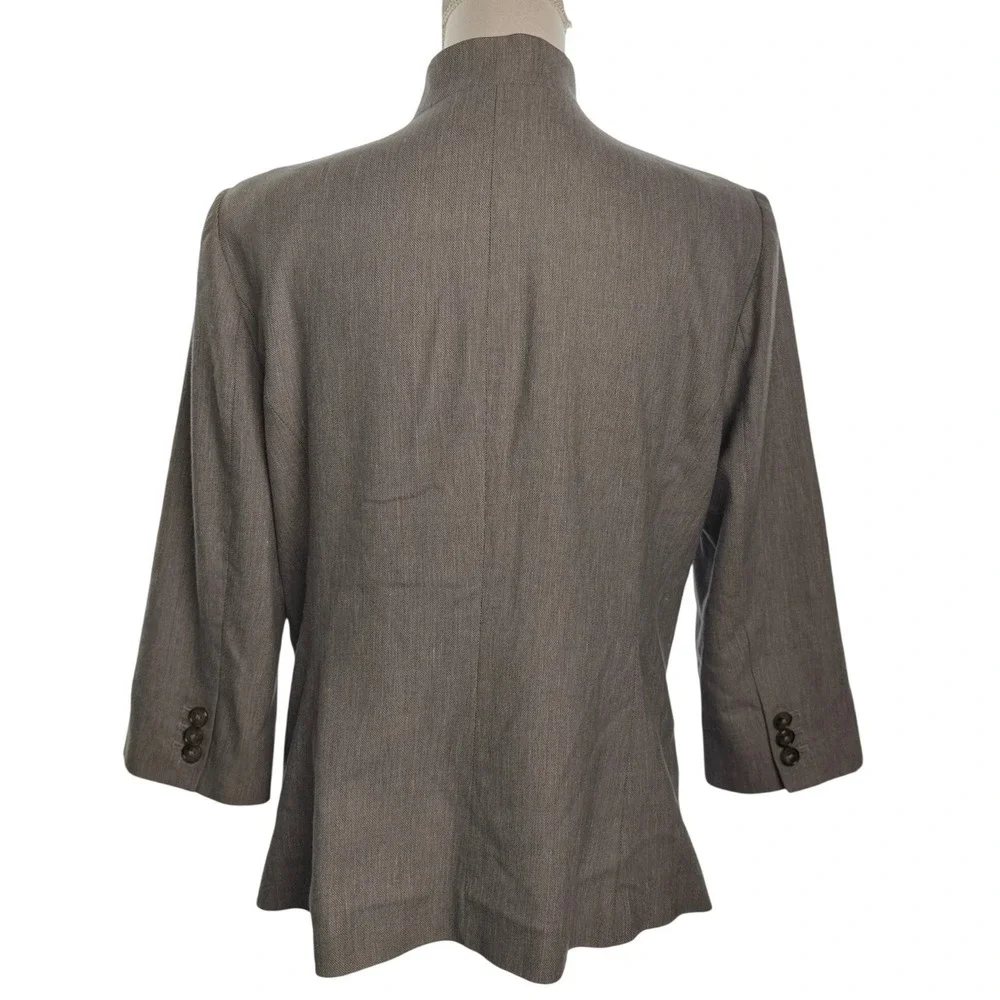 White House Black Market Officecore Gray Linen Blend Open 3/4‎ Sleeve Blazer 12
